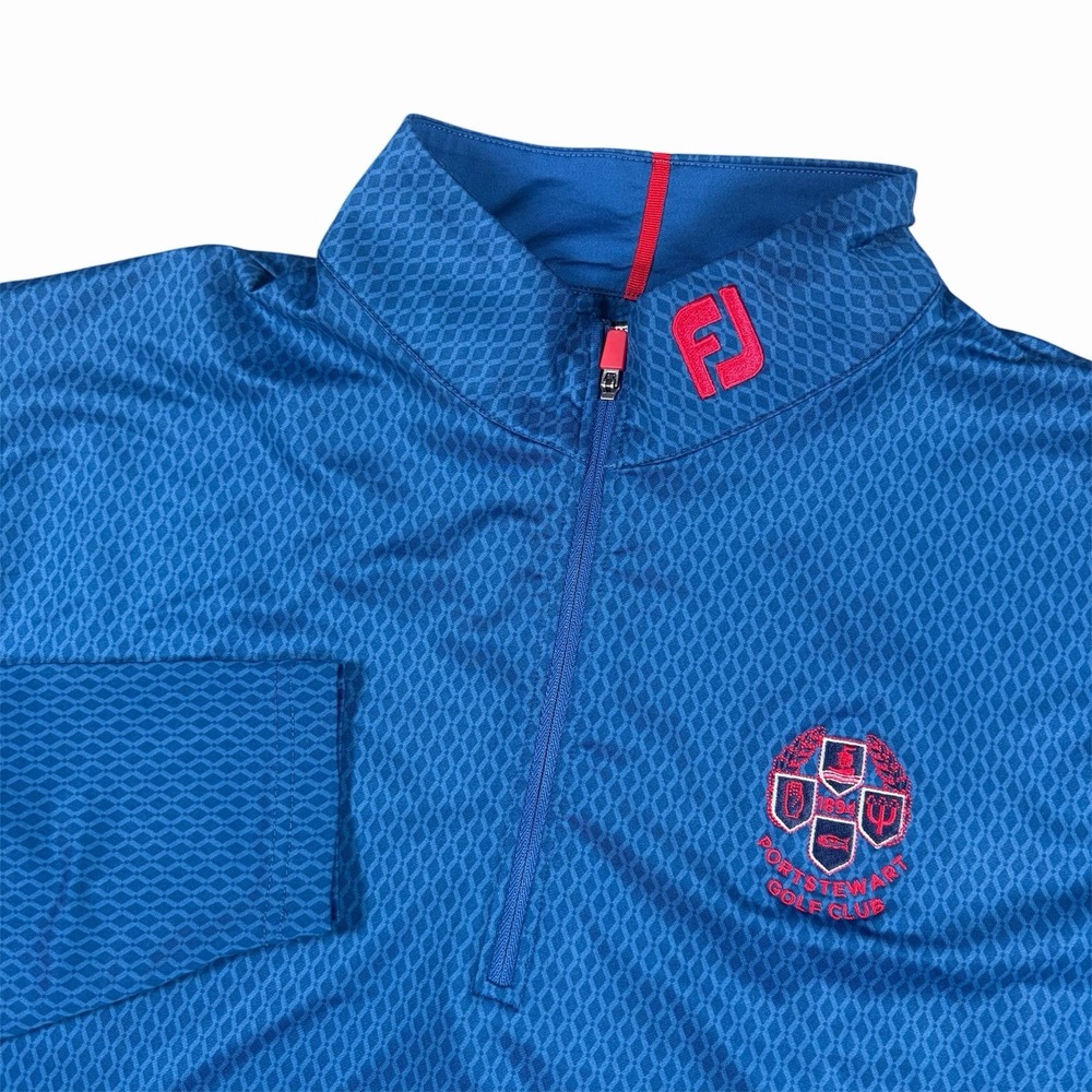 FootJoy Men Golf Pullover XL Blue Quarter Zip Long Sleeve Performance Geometric